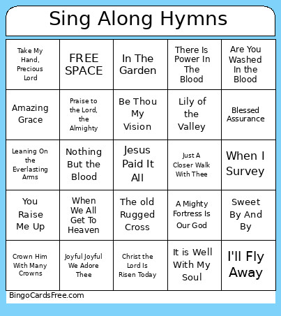 Sing Along Hymns Bingo Card 2