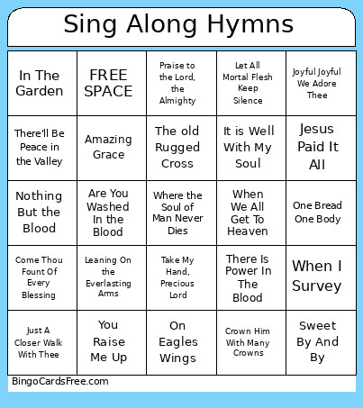 Sing Along Hymns Bingo Card