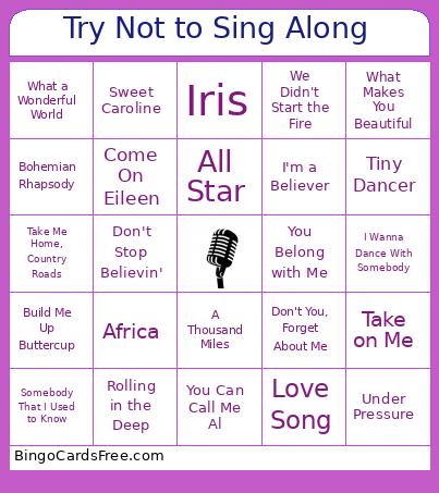 Sing Along Music Bingo
