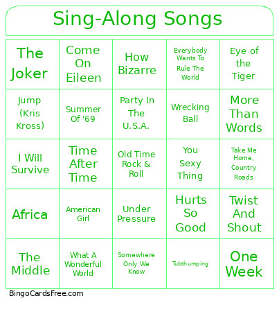 Sing-Along Songs Bingo Card