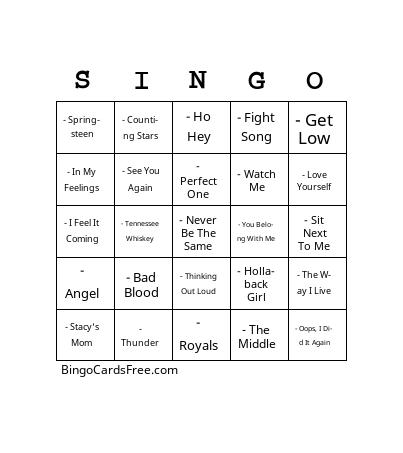 Sing Along Songs V02 Bingo