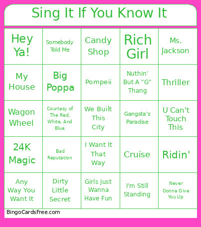 Sing It If You Know It Bingo Card