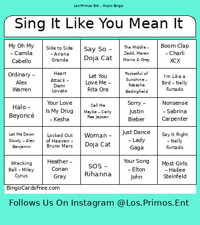 Sing It Like You Mean It Bingo Card