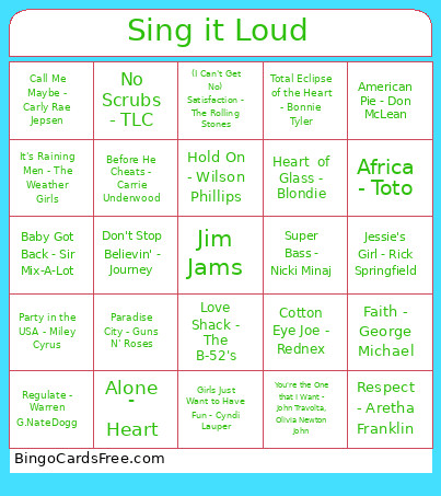 Sing It Loud Bingo Card