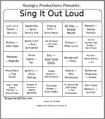Sing It Out Loud Bingo Card
