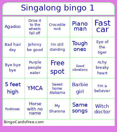 Singalong 1 Bingo Card