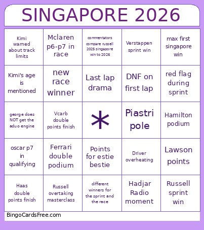 SINGAPORE 2026 Bingo Card