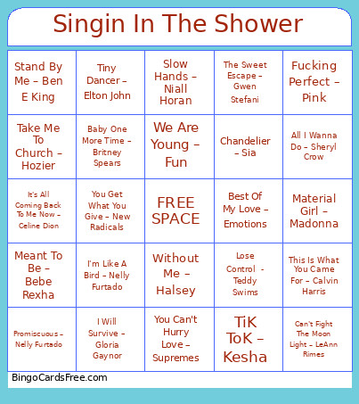 Singin In The Shower Bingo Card