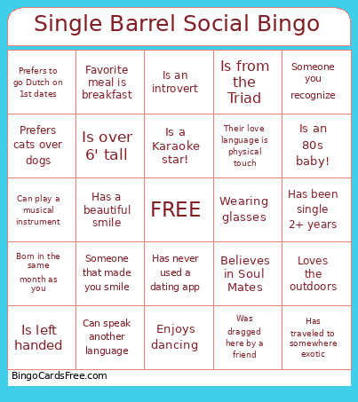 Single Barrel Social Bingo Card