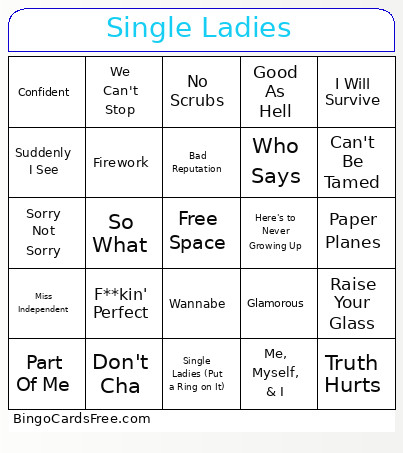Single Ladies Bingo Card