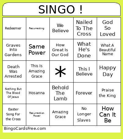 SINGO ! Bingo Card 2