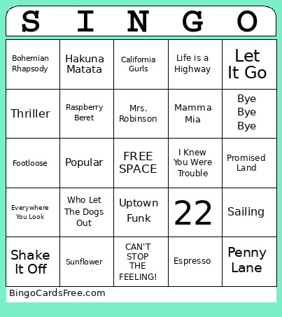 Singo Bingo Card