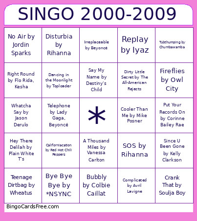 Singo 2000-2009 Bingo Card