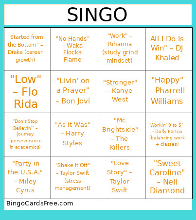 SINGO Bingo Card