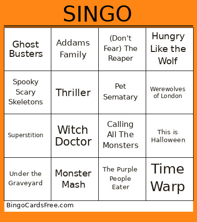 SINGO Bingo Card