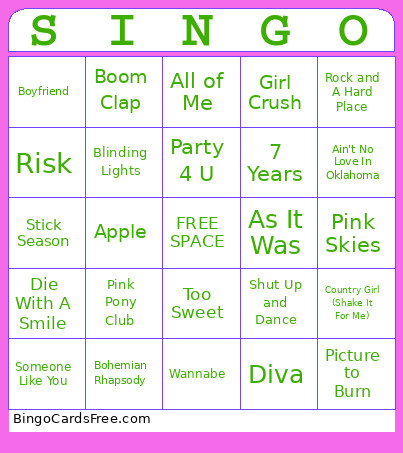 SINGO Bingo Card
