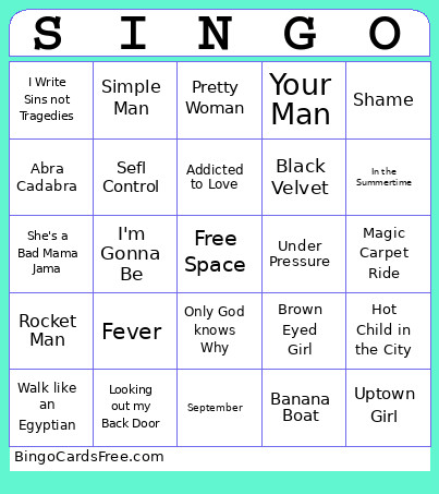 SINGO 3 Bingo Card