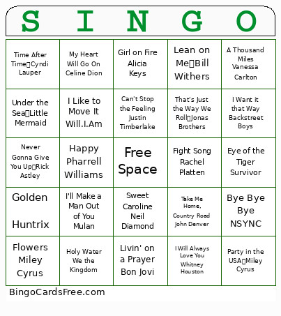 Singo Bingo Card