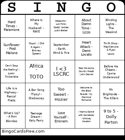SINGO Bingo Card