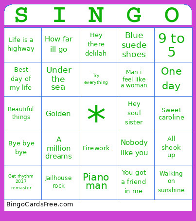 Singo Bingo Card