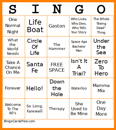 SINGO Bingo Card