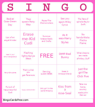 SINGO Bingo Card