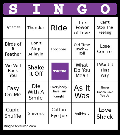 SINGO Bingo Card