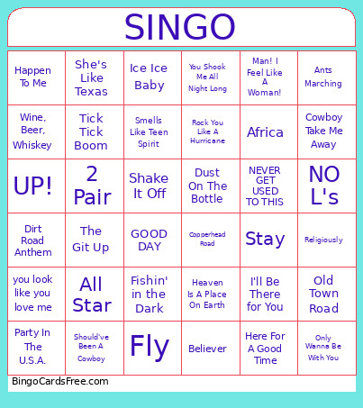 SINGO Bingo Card