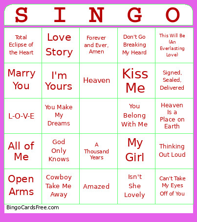 Singo Bingo Card