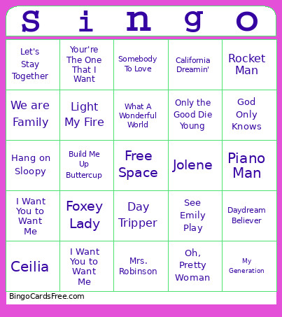 Singo Bingo Card 2