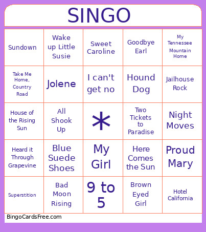 SINGO Bingo Card