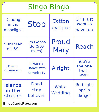 Singo Bingo Card 2