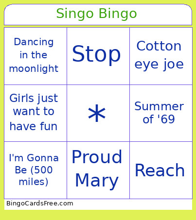 Singo Bingo Card