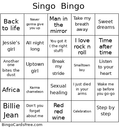 Singo Bingo Card