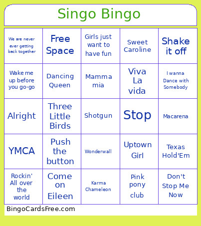 Singo Bingo Card