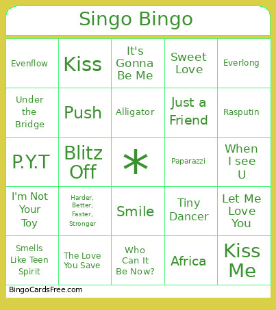 Singo Bingo Card