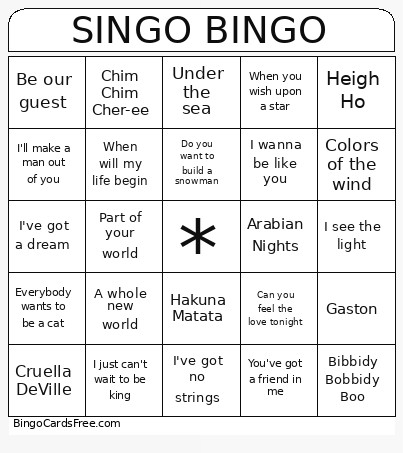SINGO Bingo Card