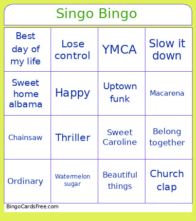 Singo Bingo Card