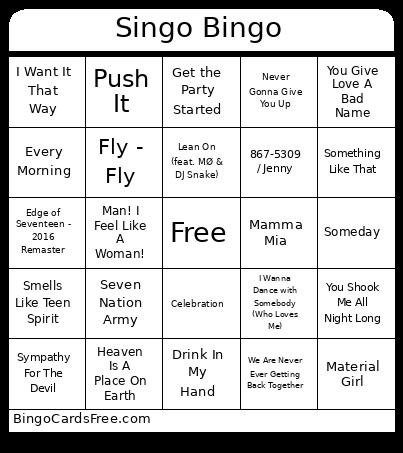 Singo Bingo Card