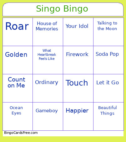 Singo Bingo Card