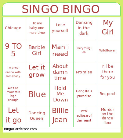 Singo Bingo Card