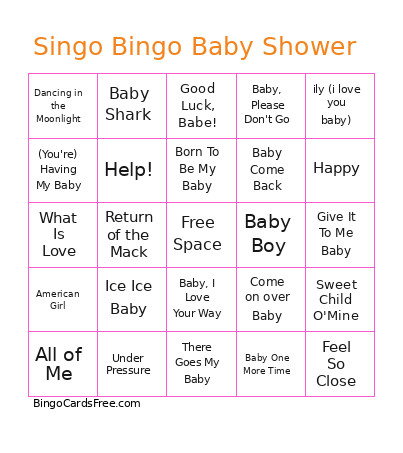 Singo Baby Shower Bingo Card