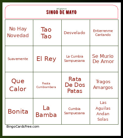 Singo De Mayo Bingo Card