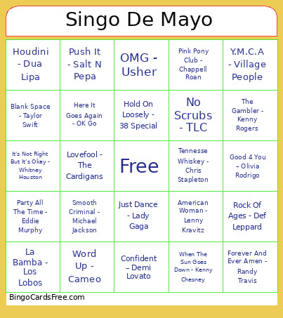 Singo De Mayo Bingo Card