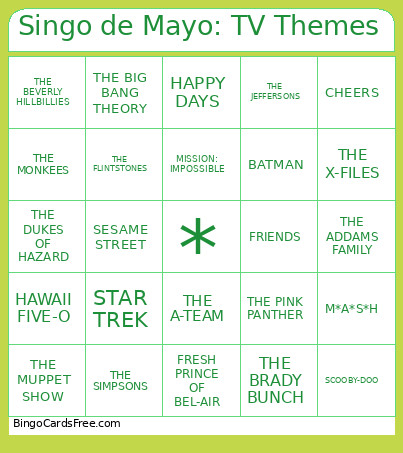 Singo De Mayo: TV Themes Bingo Card