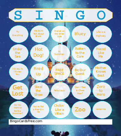 SINGO - Disney 2.0 Bingo Card