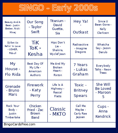 SINGO - Early 2000s Bingo Card
