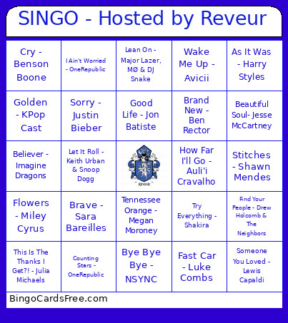 SINGO - Hosted By Reveur Bingo Card