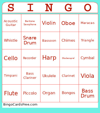 SINGO (Instruments) Bingo Card