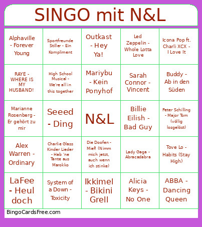 SINGO Mit N&L Bingo Card